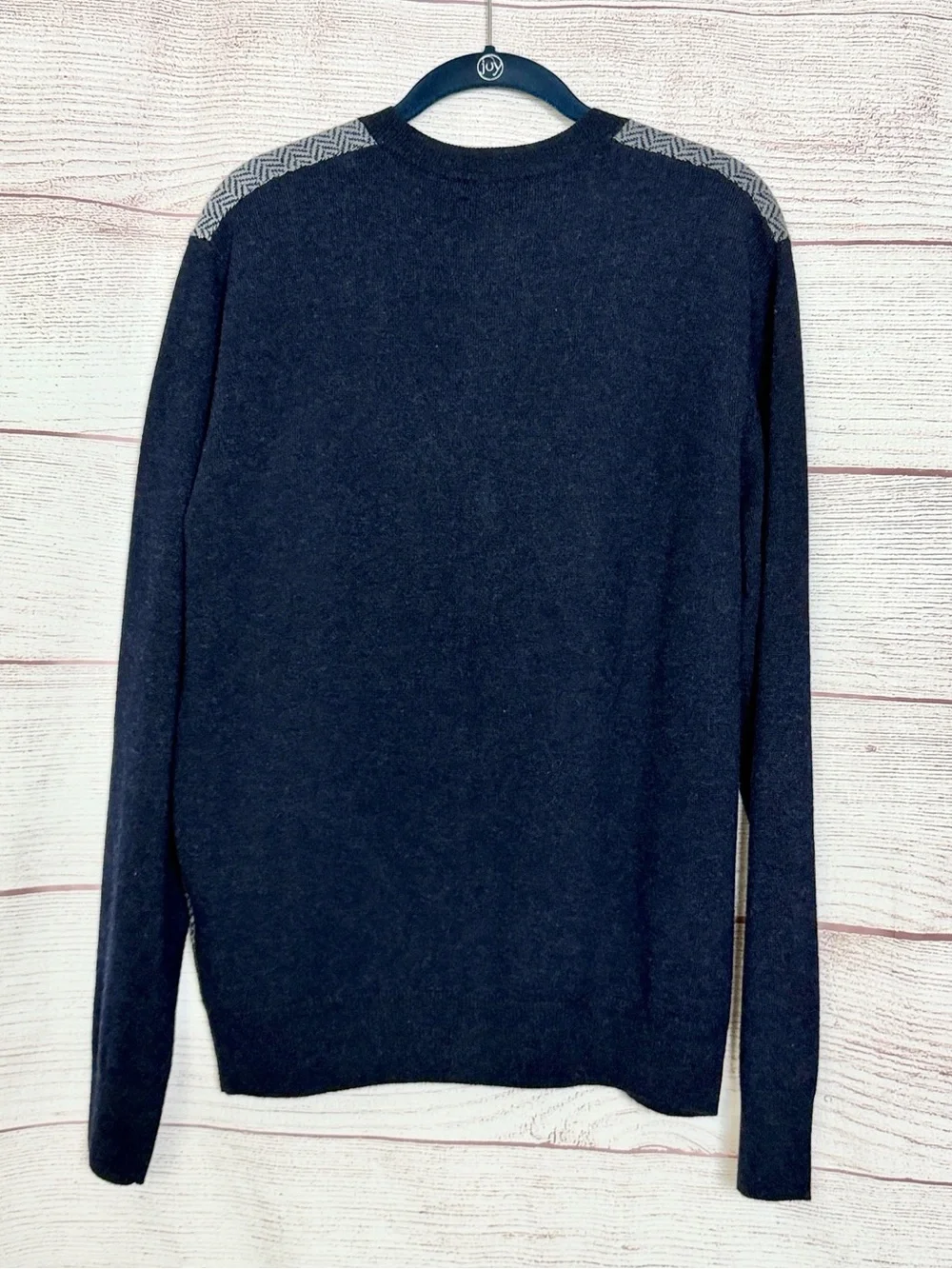 Eredi Pisano Wool Cashmere Grandpa Cardigan Herringbone Navy Gray sz L Slim NWT